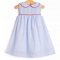 Back to School Basics Dress, Blue Seersucker