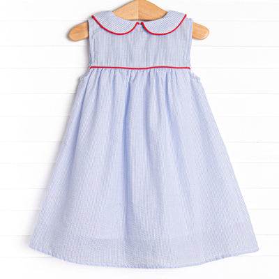 Back to School Basics Dress, Blue Seersucker