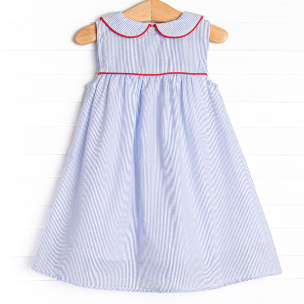 Back to School Basics Dress, Blue Seersucker