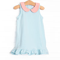 Alana Ruffle Dress, Peach and Aqua Stripe