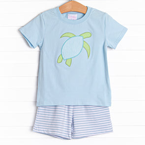 Sea Surfer Applique Short Set, Blue