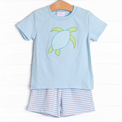 Sea Surfer Applique Short Set, Blue