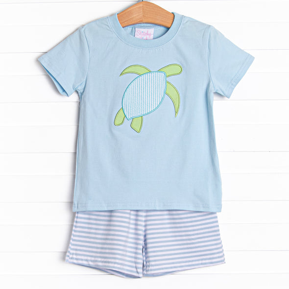 Sea Surfer Applique Short Set, Blue