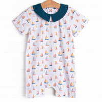 Sunset Sailing Collared Romper, Blue