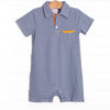 Wesley Short Romper, Orange and Navy Stripe