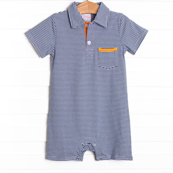 Wesley Short Romper, Orange and Navy Stripe