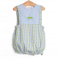 Bleu: Bexley Bay Embroidered Ruffle Bubble, Blue and Green Plaid