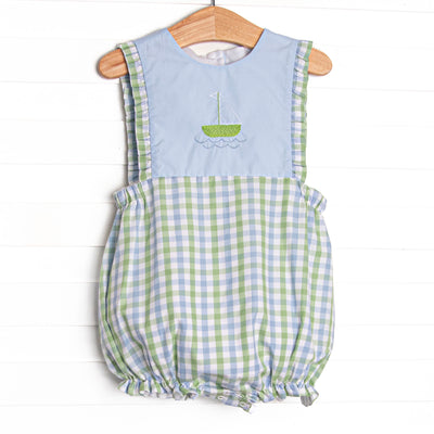 Bleu: Bexley Bay Embroidered Ruffle Bubble, Blue and Green Plaid