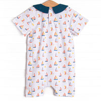 Sunset Sailing Collared Romper, Blue