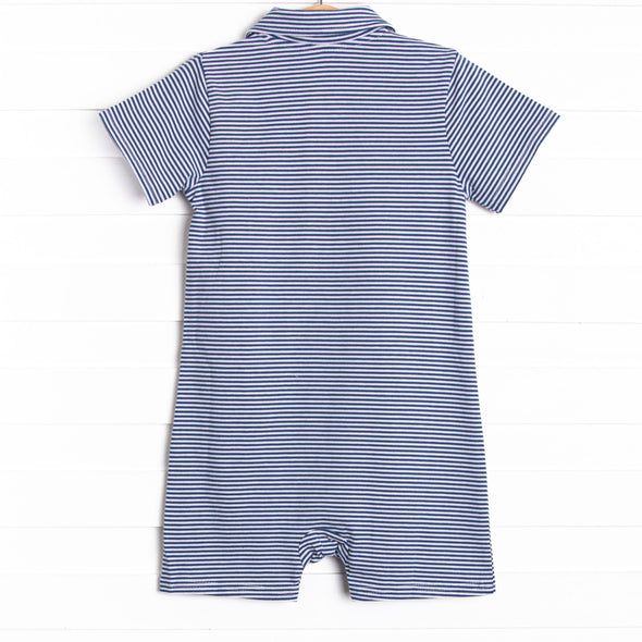 Wesley Short Romper, Orange and Navy Stripe