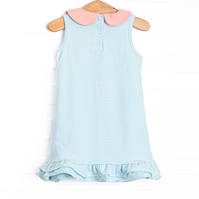 Alana Ruffle Dress, Peach and Aqua Stripe