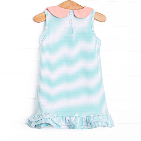 Alana Ruffle Dress, Peach and Aqua Stripe