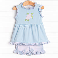 Sea Surfer Applique Ruffle Short Set, Blue