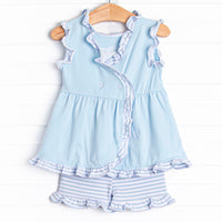 Sea Surfer Applique Ruffle Short Set, Blue