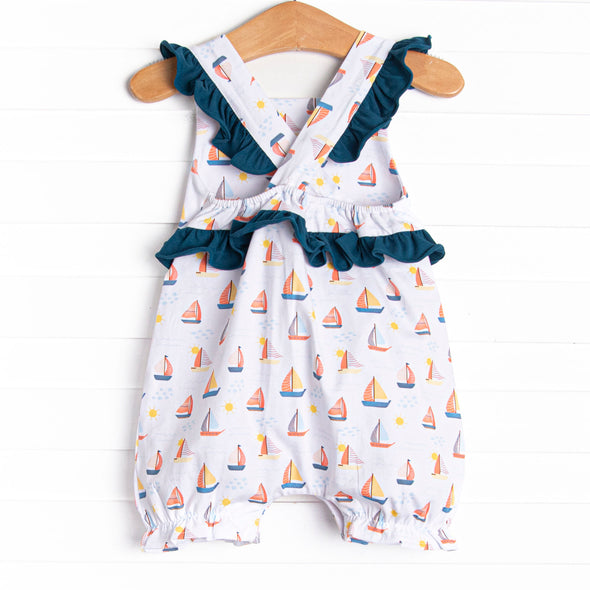 Sunset Sailing Ruffle Romper, Blue