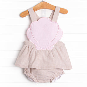 Shelley's Seashells Applique Diaper Set, Tan Seersucker