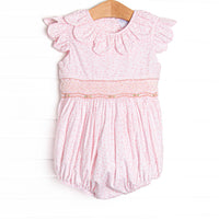Bleu: Winifred Smocked Scalloped Collar Bubble, Pink