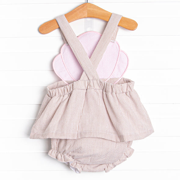 Shelley's Seashells Applique Diaper Set, Tan Seersucker