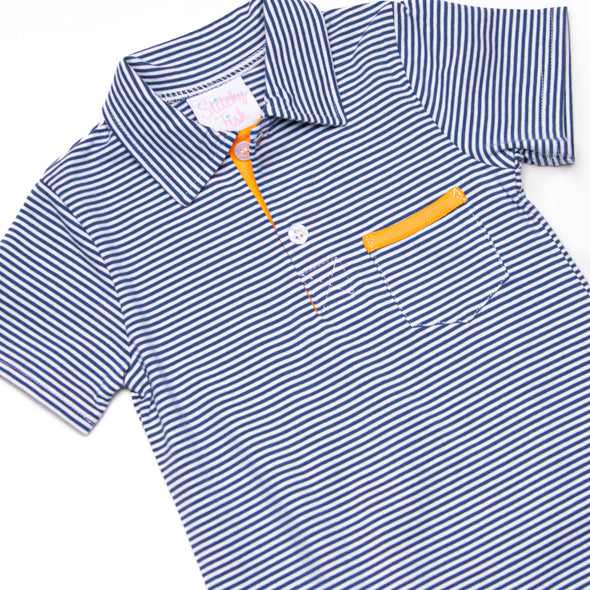 Wesley Short Romper, Orange and Navy Stripe
