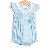 Bleu: Collins Smocked Bubble, Blue Pique