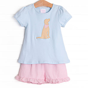 Happy Howls Applique Ruffle Short Set, Pink