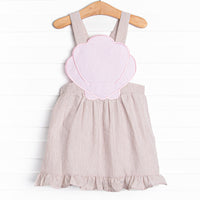Shelley's Seashells Applique Dress, Tan Seersucker