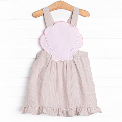 Shelley's Seashells Applique Dress, Tan Seersucker