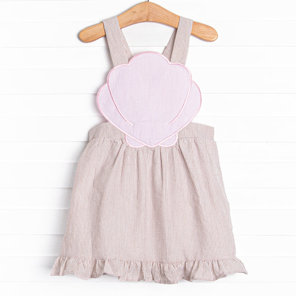 Shelley's Seashells Applique Dress, Tan Seersucker