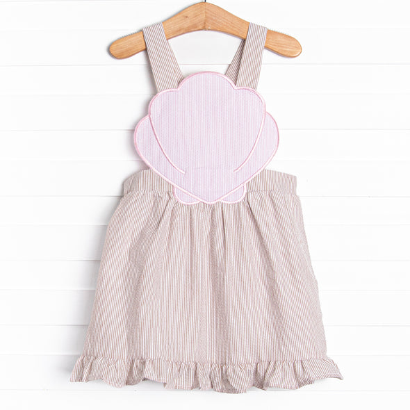 Shelley's Seashells Applique Dress, Tan Seersucker