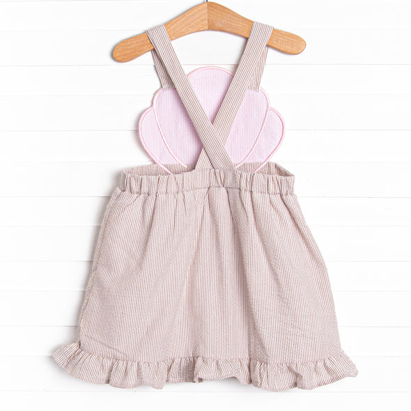 Shelley's Seashells Applique Dress, Tan Seersucker