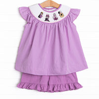 Violet Villains Smocked Ruffle Short Set, Purple