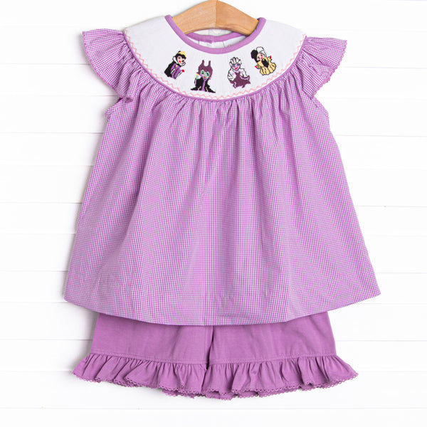 Violet Villains Smocked Ruffle Short Set, Purple