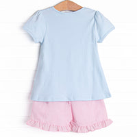 Happy Howls Applique Ruffle Short Set, Pink