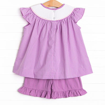 Violet Villains Smocked Ruffle Short Set, Purple