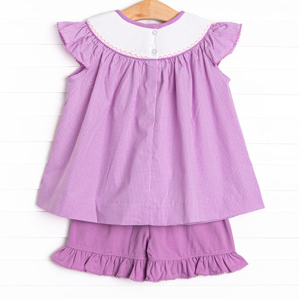 Violet Villains Smocked Ruffle Short Set, Purple