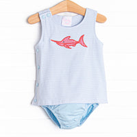 Marlin Marina Applique Diaper Set, Blue