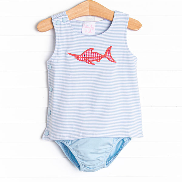 Marlin Marina Applique Diaper Set, Blue