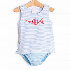 Marlin Marina Applique Diaper Set, Blue
