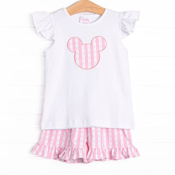 Park Check In Applique Ruffle Short Set, Pink