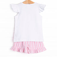 Park Check In Applique Ruffle Short Set, Pink