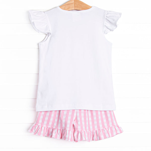Park Check In Applique Ruffle Short Set, Pink