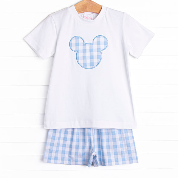 Park Check In Applique Short Set, Blue