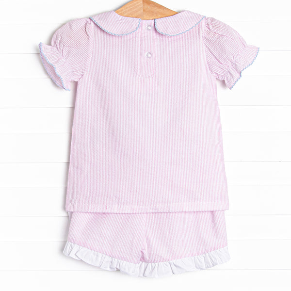 Soft Serve Swirls Embroidered Short Set, Pink
