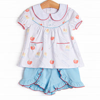 Prep School Polished Ruffle Short Set, Blue