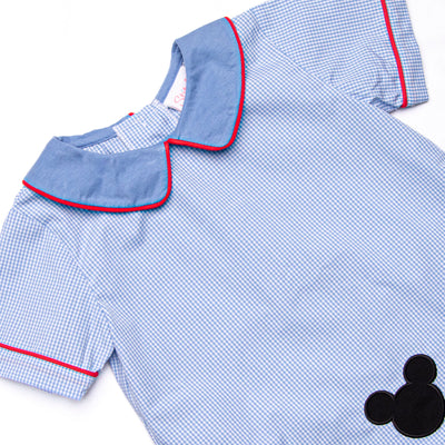 Mouseketeer Magic Applique Short Set, Blue Gingham