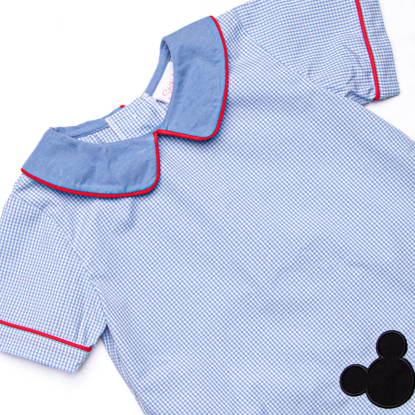 Mouseketeer Magic Applique Short Set, Blue Gingham