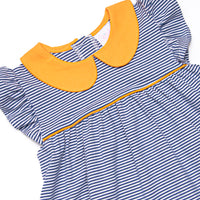 Pippa Ruffle Short Set, Orange and Navy Stripe