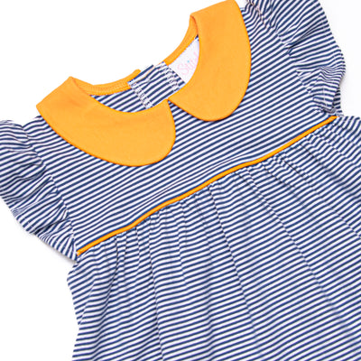Pippa Ruffle Short Set, Orange and Navy Stripe