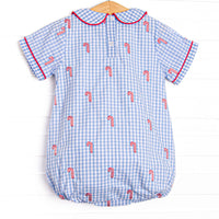 Candy Cane Craze Embroidered Boy Bubble, Blue Gingham