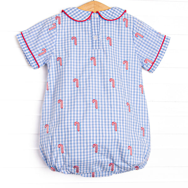 Candy Cane Craze Embroidered Boy Bubble, Blue Gingham
